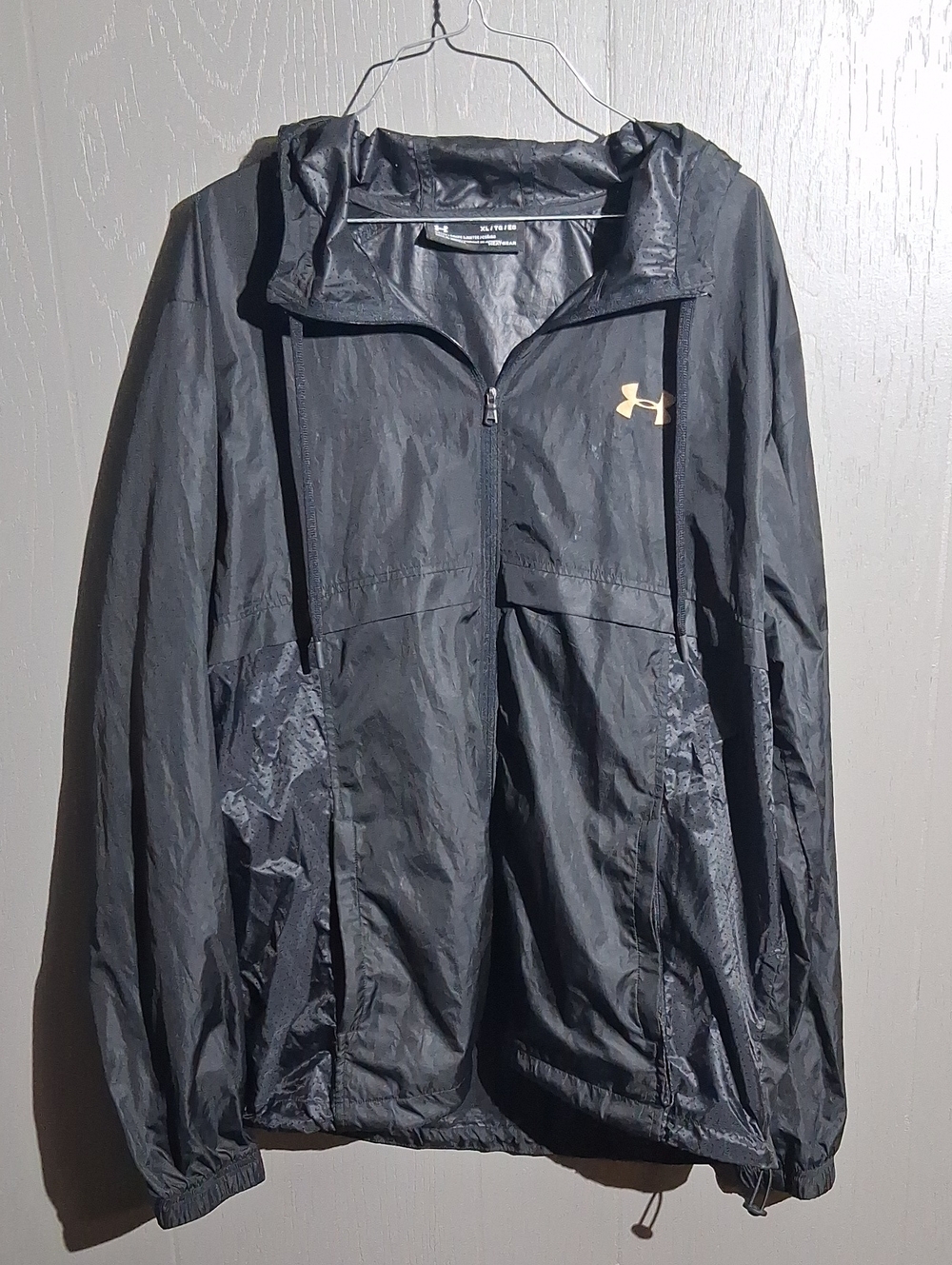 Under Armour Black Hooded Windbreaker with Gold Logo Accent